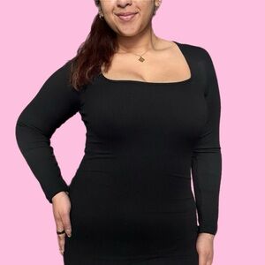 ✨popilush shapewear long sleeve square neck modal slimming midi dress - black✨